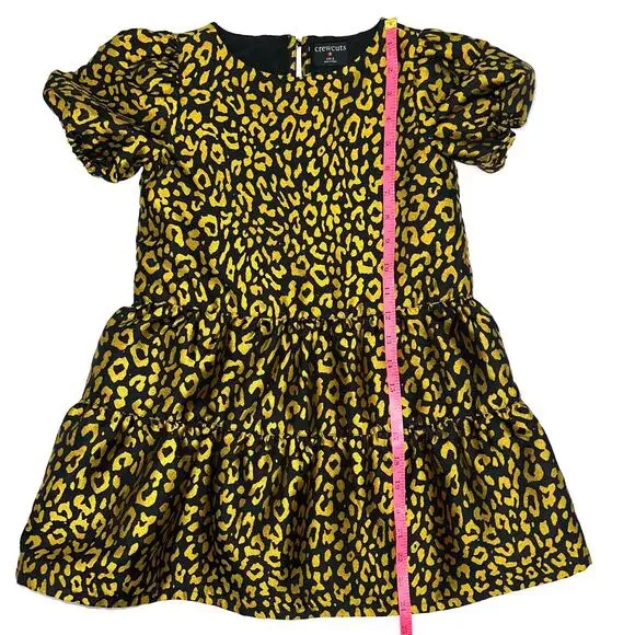 Crewcuts JCrew Girls Metallic Gold Leopard Tiered Jacquard Dress Size 6